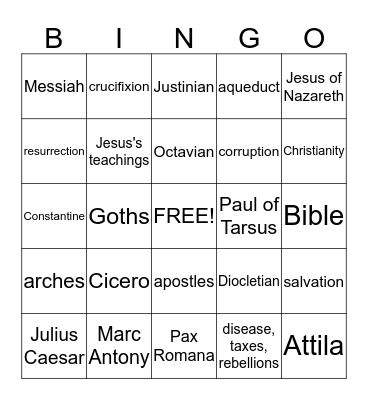 Rome and Christianity Bingo Card