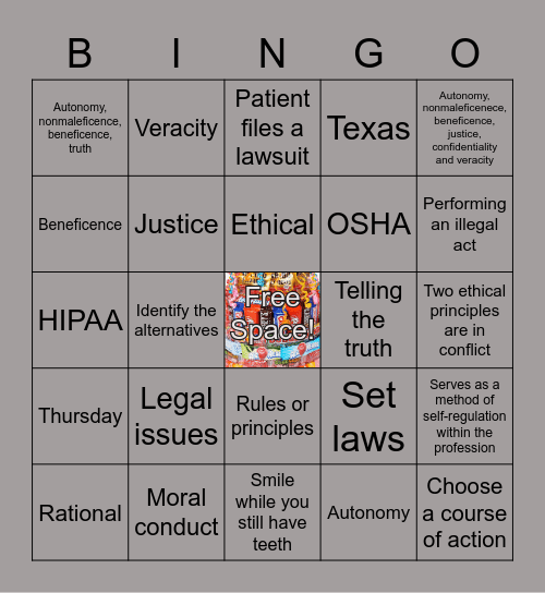 Dental Ethics Bingo Card