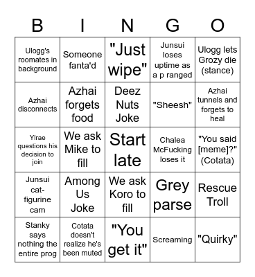 Wanglers BINGO Card
