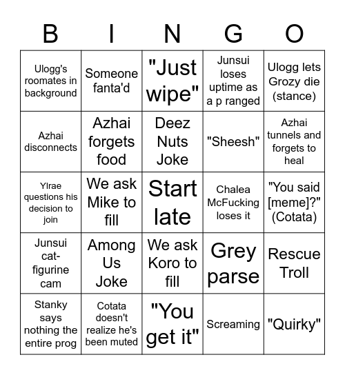 Wanglers BINGO Card
