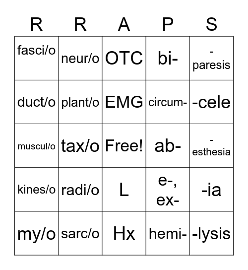 Medical Terminology - Muscles Bingo Card