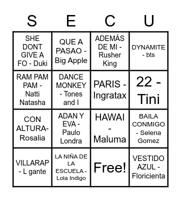 BINGO MUSICAL Bingo Card