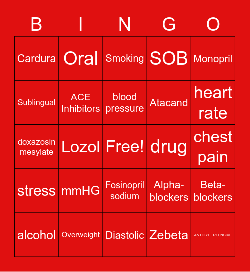 antihypertensives Bingo Card