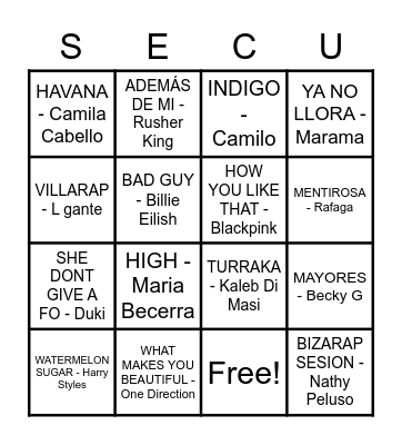BINGO MUSICAL Bingo Card