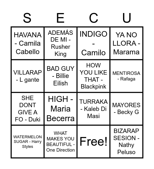 BINGO MUSICAL Bingo Card