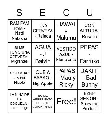 BINGO MUSICAL Bingo Card