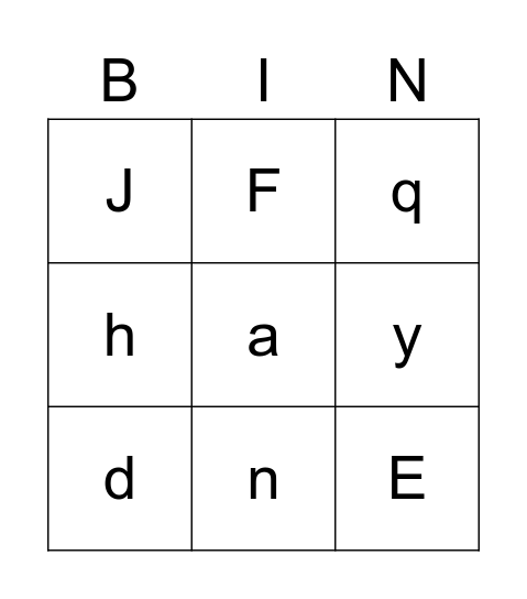 Alphabet Capital and Lower case letters Bingo Card