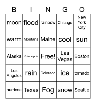 STATE & WEATHER Bingo Card