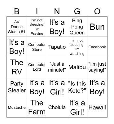 Greg and Lidia Bingo Card