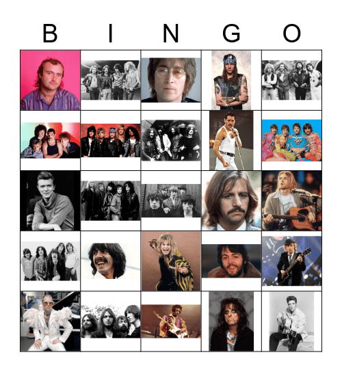 Rock Artists Bingo Scavenger Hunt Bingo Card