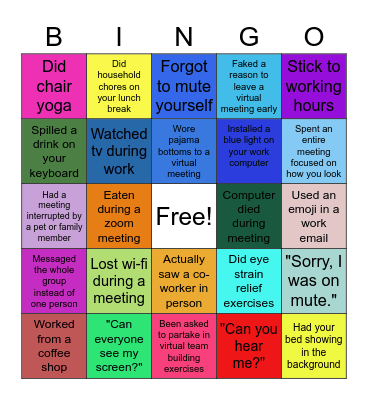 Remote Work Bingo Card