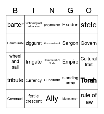 Civilizations of the Fertile Crescent Bingo Card