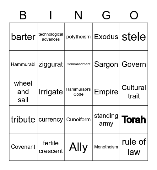 Civilizations of the Fertile Crescent Bingo Card