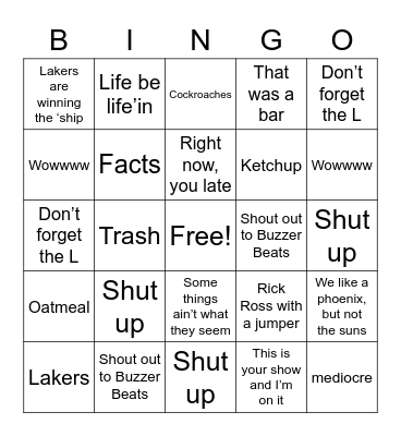 You Late! Bingo Card