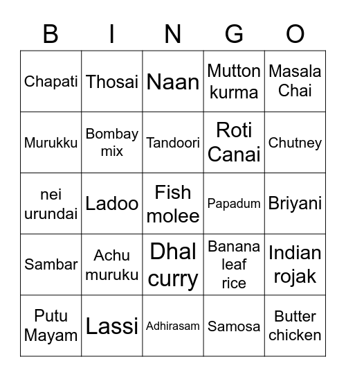 DEEPAVALI Bingo Card