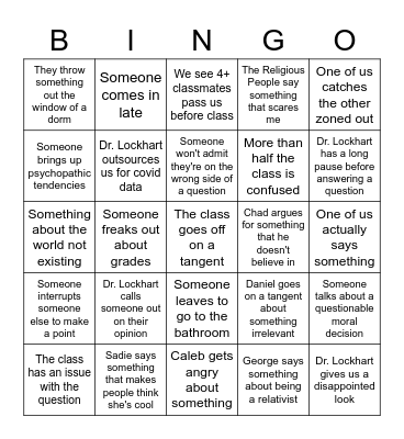 Ethics Bingo Card