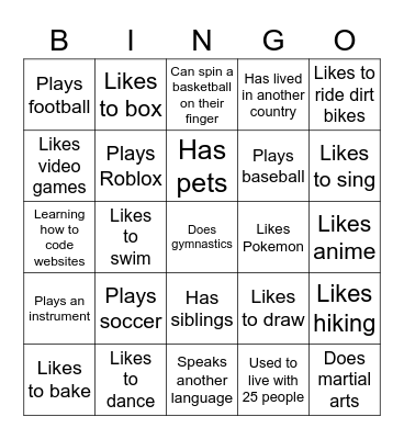 4th Grade Bingo Card