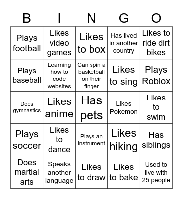 4th Grade Bingo Card