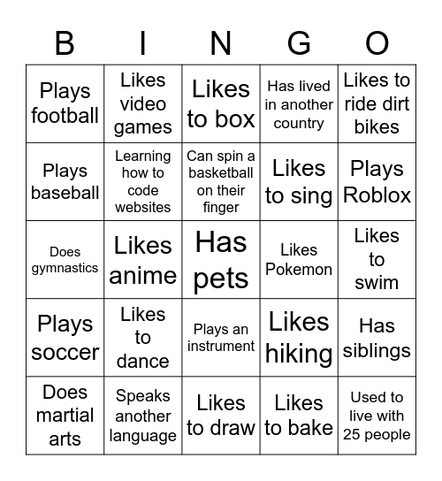 4th Grade Bingo Card