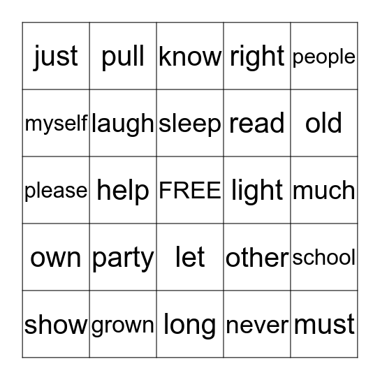 B words (2) Bingo Card