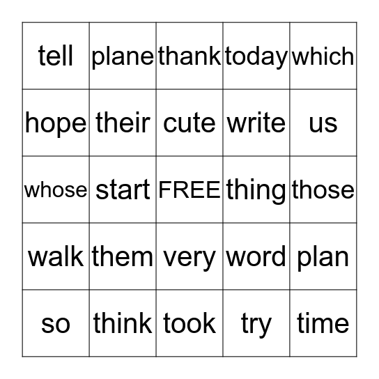B Words (3) Bingo Card