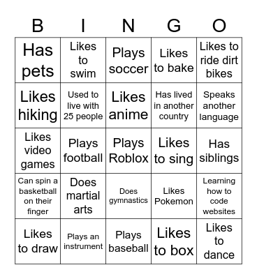 4th grade bingo Card
