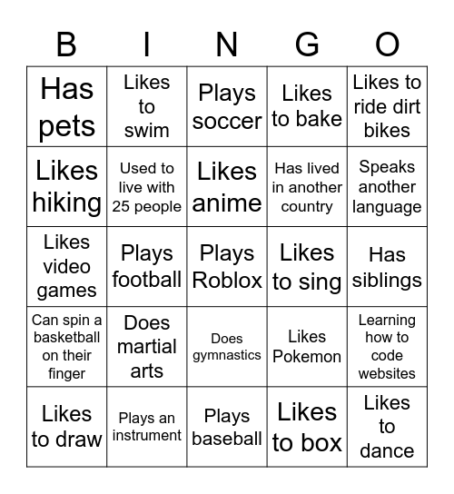 4th grade bingo Card