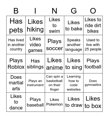 4th grade bingo Card