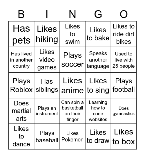 4th grade bingo Card