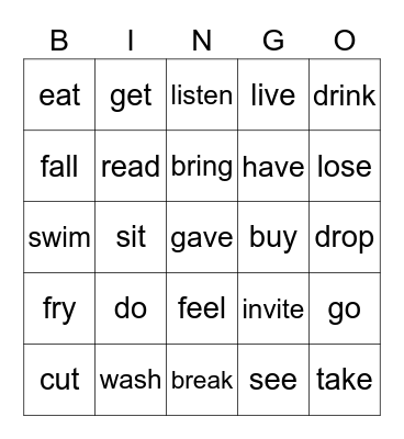 Past simple bingo Card