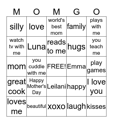 MOMGO Bingo Card