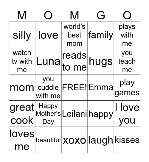 MOMGO Bingo Card