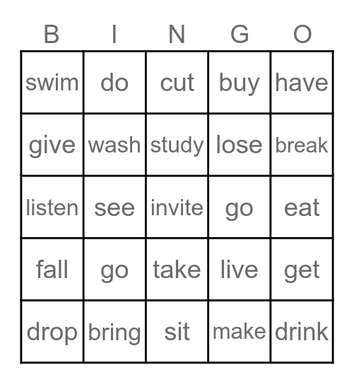 Past simple BINGO Card