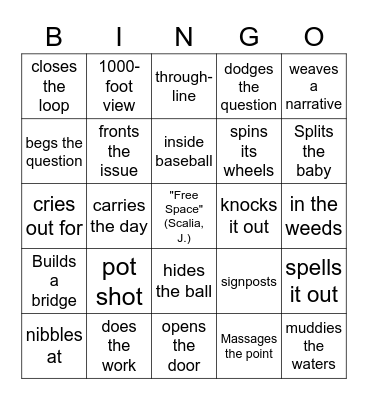 SCLC Workshop Metaphors Bingo Card
