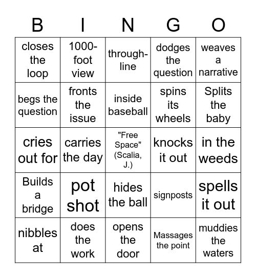 SCLC Workshop Metaphors Bingo Card