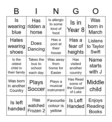 Name Bingo Card