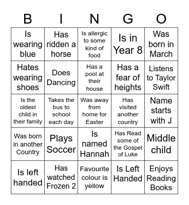 Name Bingo Card