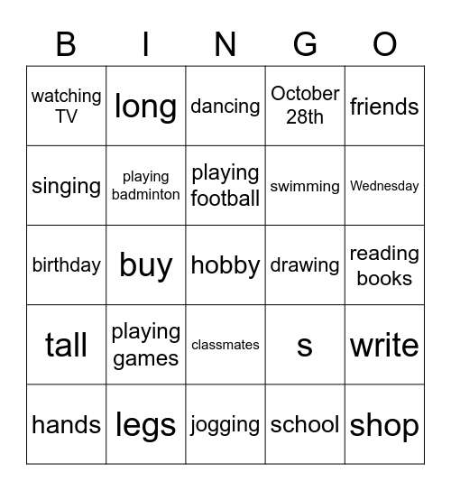 Bingo 1 Bingo Card