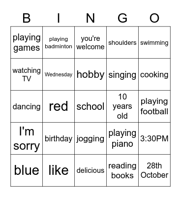 Bingo 1 Bingo Card