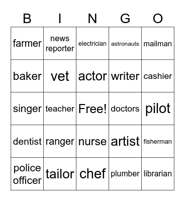 What I Want to Be When I Grow Up Bingo Card