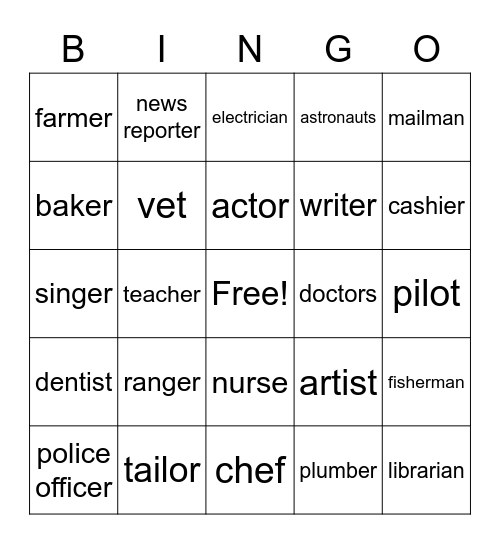 What I Want to Be When I Grow Up Bingo Card