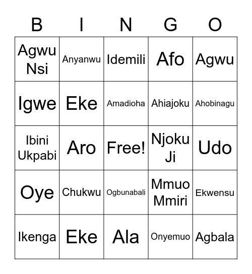 Igbo Gods and Deities Bingo Card