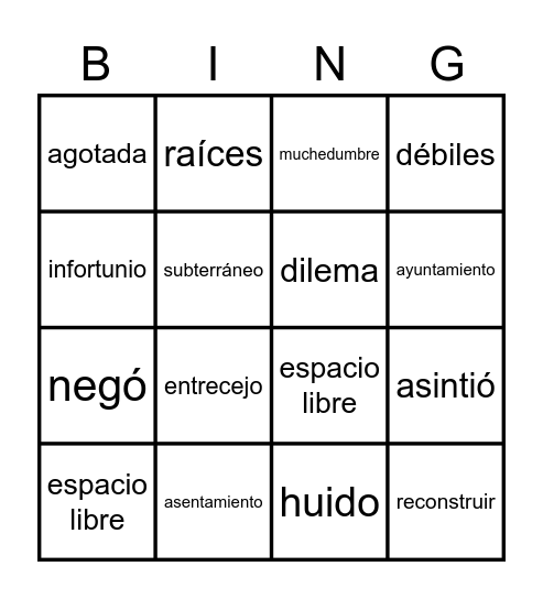 Vocabulario - Semana 11 Bingo Card