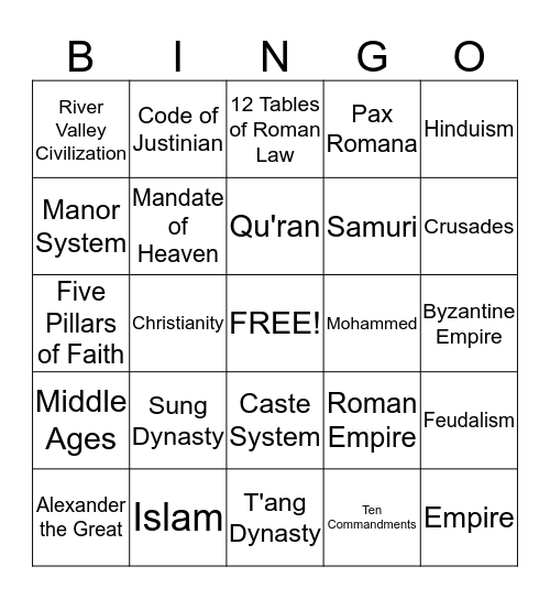 Global  History Review Bingo Card