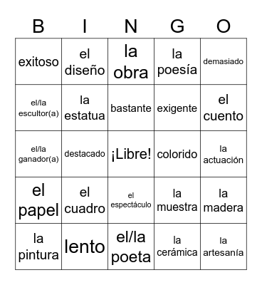El arte, teatro y literatura Bingo Card