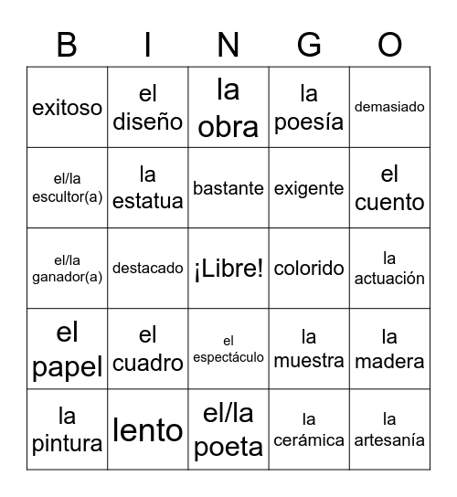 El arte, teatro y literatura Bingo Card