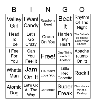 Elks 80's Bingo Card
