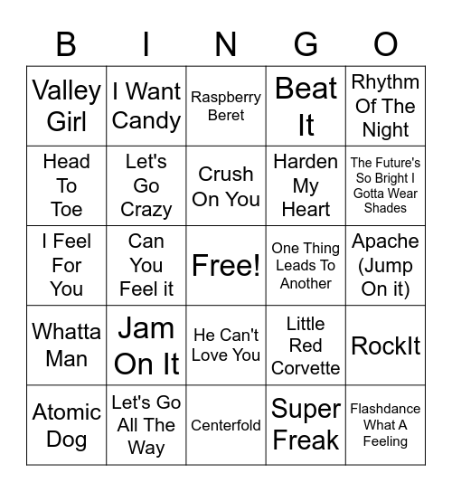 Elks 80's Bingo Card