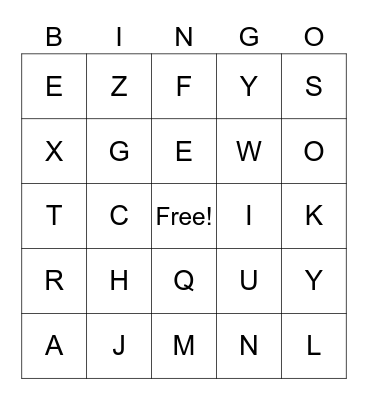 Alphabet Bingo! Bingo Card