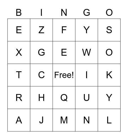 Alphabet Bingo! Bingo Card